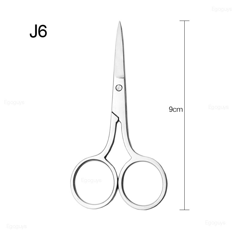 Tijera de maquillaje de acero inoxidable para cejas, pestañas, pelo de nariz, tijera afilada, Punta curva, pequeña, 1 pieza: J6