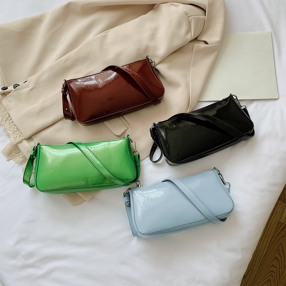 Slik farve pu læder skulder tasker til kvinder lille sky clutch crossbody taske rejsekæde håndtasker mulepose