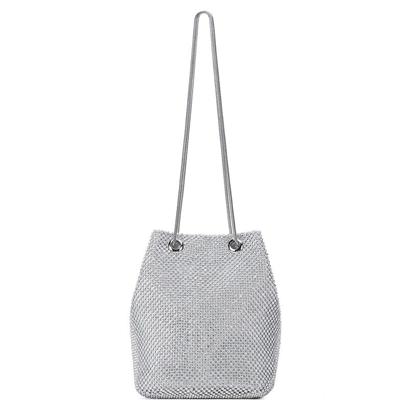 Frauen Polyester + strass + metall Abend Taschen Eimer tasche kupplung Taschen: Silver