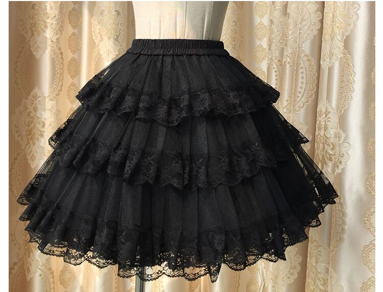 Falda lolita dulce de 2 colores blanco/negro, falda victoriana esponjosa de encaje retro, tres capas de hilo duro, lolita gótica con bullicio loli: Marfil