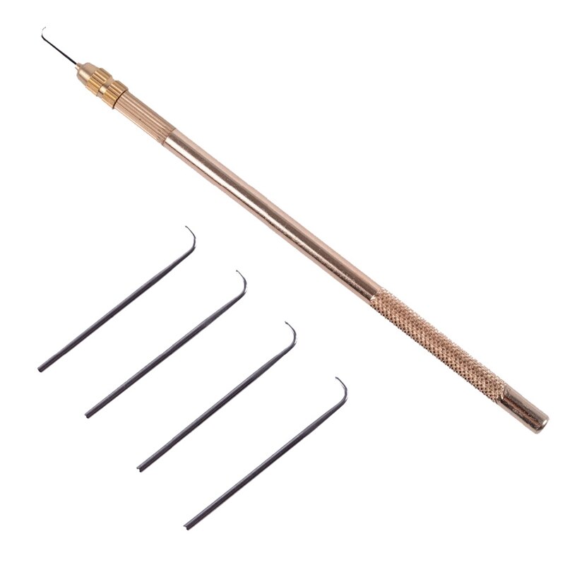 4 Pcs Ventileren Naalden + 1 Brasss Houder Make/Maken/Reparatie Kant Pruiken Toupet Haarstukje Pruik Knopen Haak sets Kralen Haak