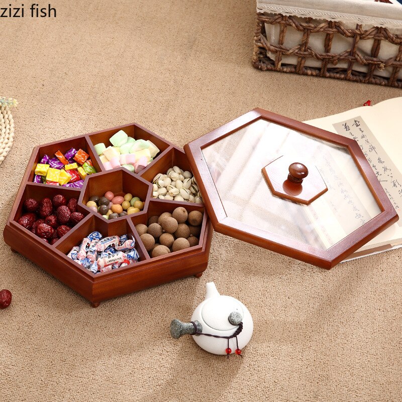 Pine Chinese Dried Fruit Box Living Room Split with Cover Candy Box Wood Nut Snack Solid Wood Storage Box