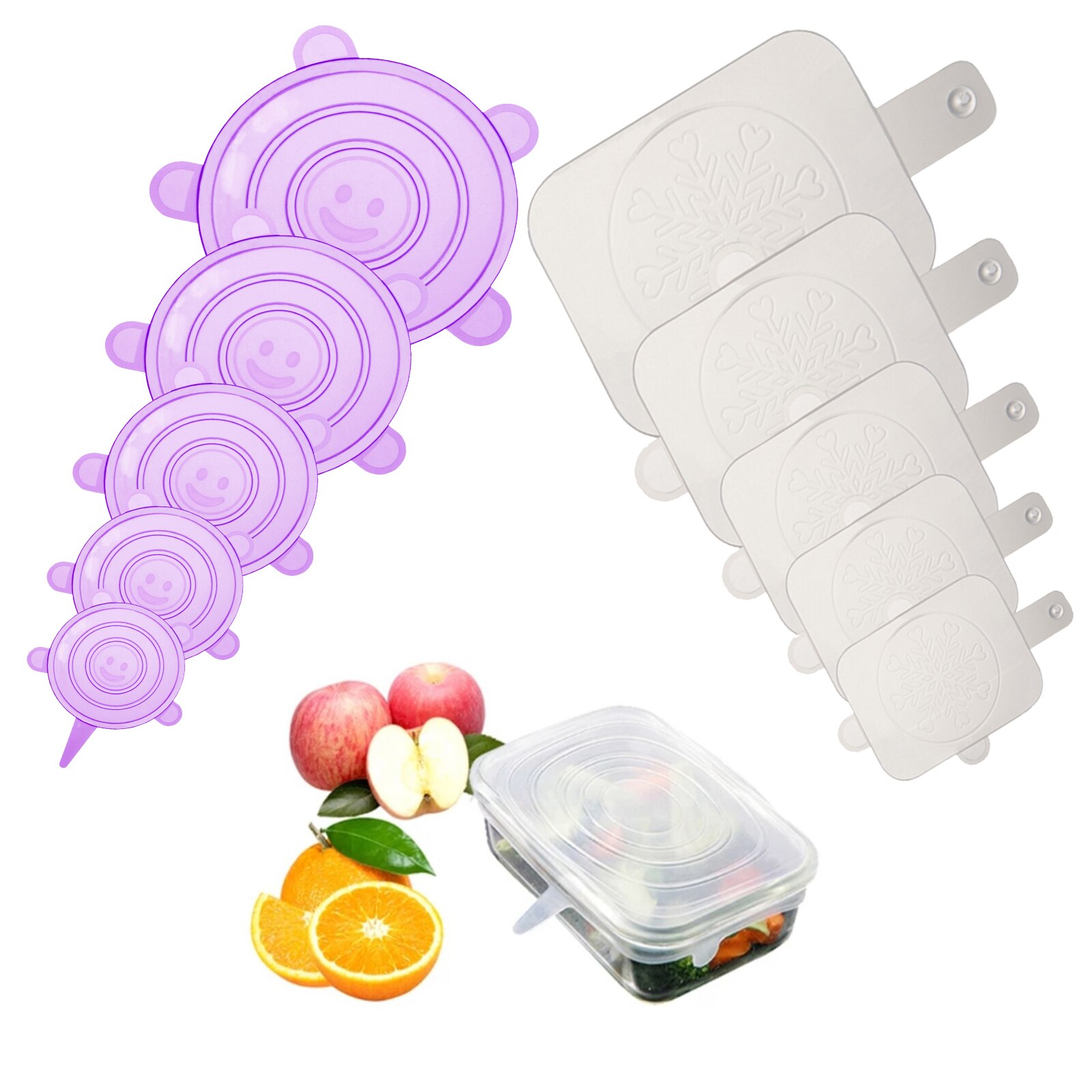 Couvercles alimentaires extensibles en Silicone, Pack de 10, sans BPA, réutilisables, durables, pour le stockage des aliments, pour bols, blanc, violet: purple and white
