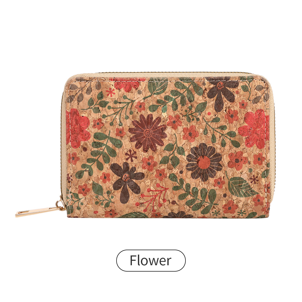 Retro Printed Women's Short Wallet Zipper Portable PU Leather Card Bag Multi functional Card Slot Women's Card Set Zero Wallet: Champagne