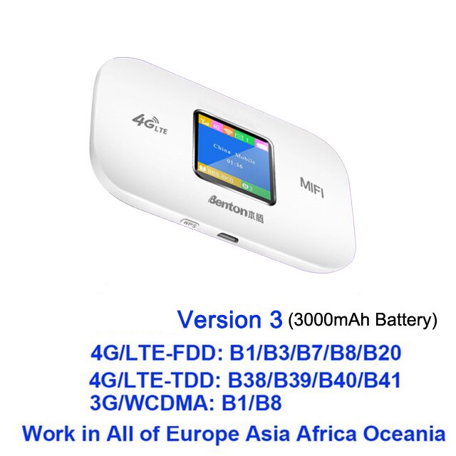 Yizloao Mini Hotspot 4G Lte Breedband Mobiele Router Wifi Modem 150Mbps Data Wifi Draadloze Router Led Display Voor reizen: Version 3-(3000mAh)