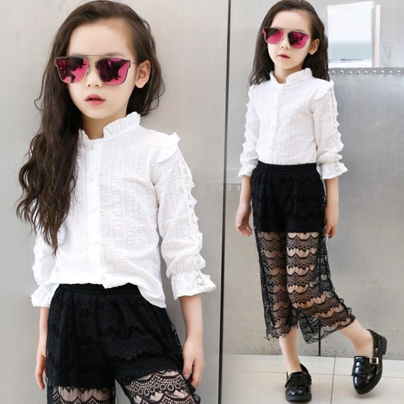 Girls White Blouse Spring Summer Toddler Teenager Lace School Girls Tops Shirt Long Sleeve Children Clothing 6 8 10 12 JW2115