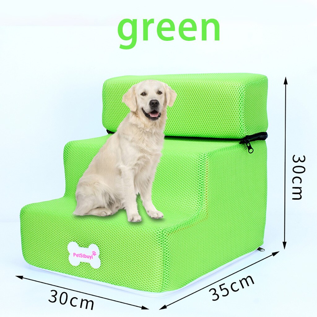 Breathable Mesh Foldable Pet Stairs Detachable Pet Bed Cat Dog Ramp 3 Steps Dog Bed Washable Pet cats Pads Products for Dog: Green 