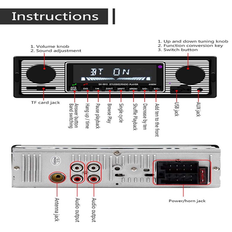 12V Car Radio Player Bluetooth Stereo FM MP3 USB SD AUX Audio Auto Electronics autoradio 1 DIN oto teypleri radio para carro