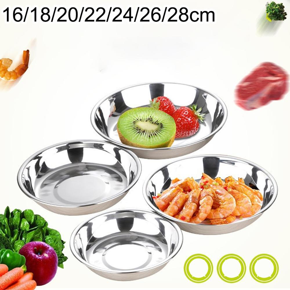 14-28cm Stainless Steel 304 Round Plate Household Cooking Plate Seasoning Barbecue Plate