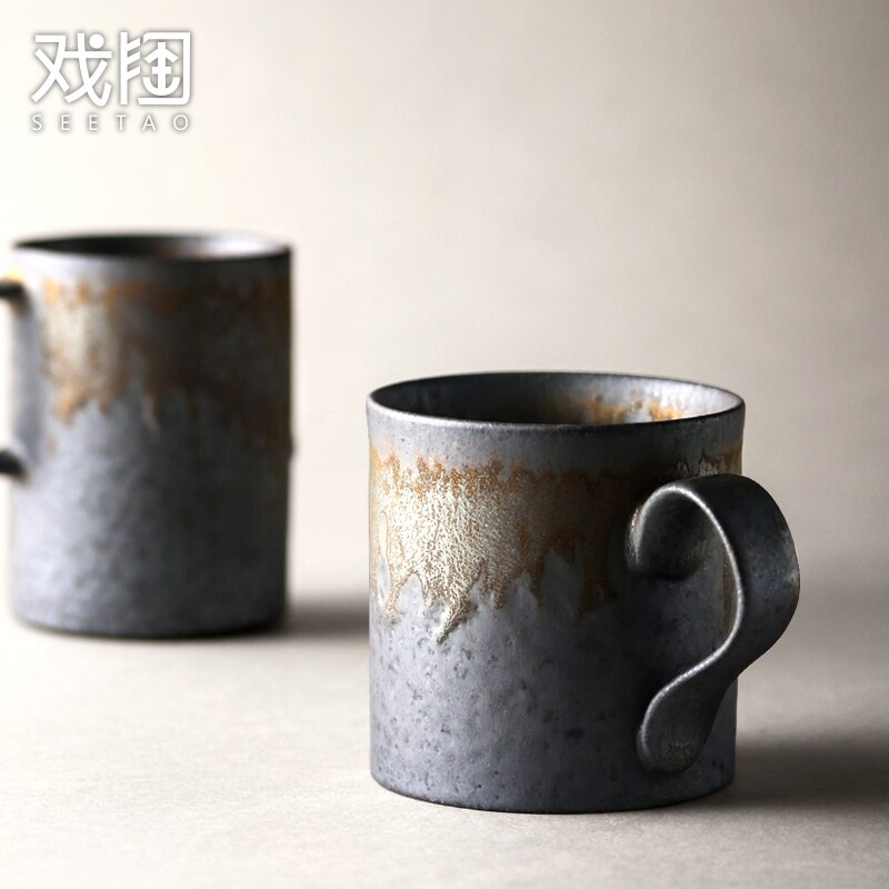 Tasse de thé en porcelaine japonaise, tasse de café vintage, verre de vin, tasse en céramique noire créative