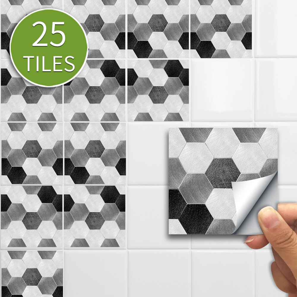 Funlife 10/15cmx25pcs hexagon PVC Waterproof Self adhesive Wall Sticker Tile Sticker For Kitchen Bathroom Furniture SJ020-SJ023: Marble mosaic / 15x15cmx25pcs