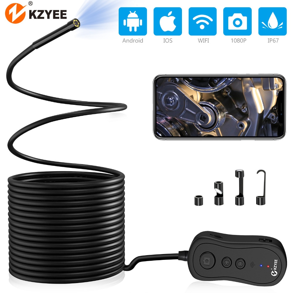 KZYEE WIFI Multifunction Endoscope Camera 5.5mm Lens HD Semi-rigid Waterproof Phone Camera Hard Cable Snake Wireless Borescope