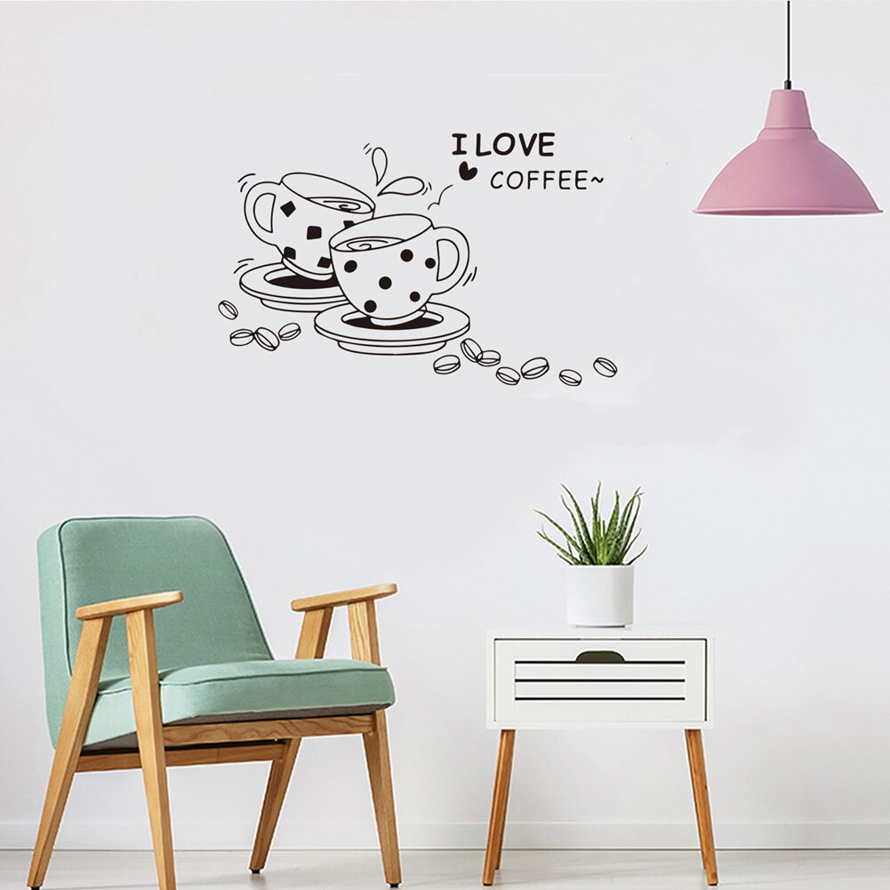 I Love Coffee Wall Sticker Coffee Cup Home Decoration Removable Wallpaper Living Room Kitchen Mural Cafe Stickers Decor
