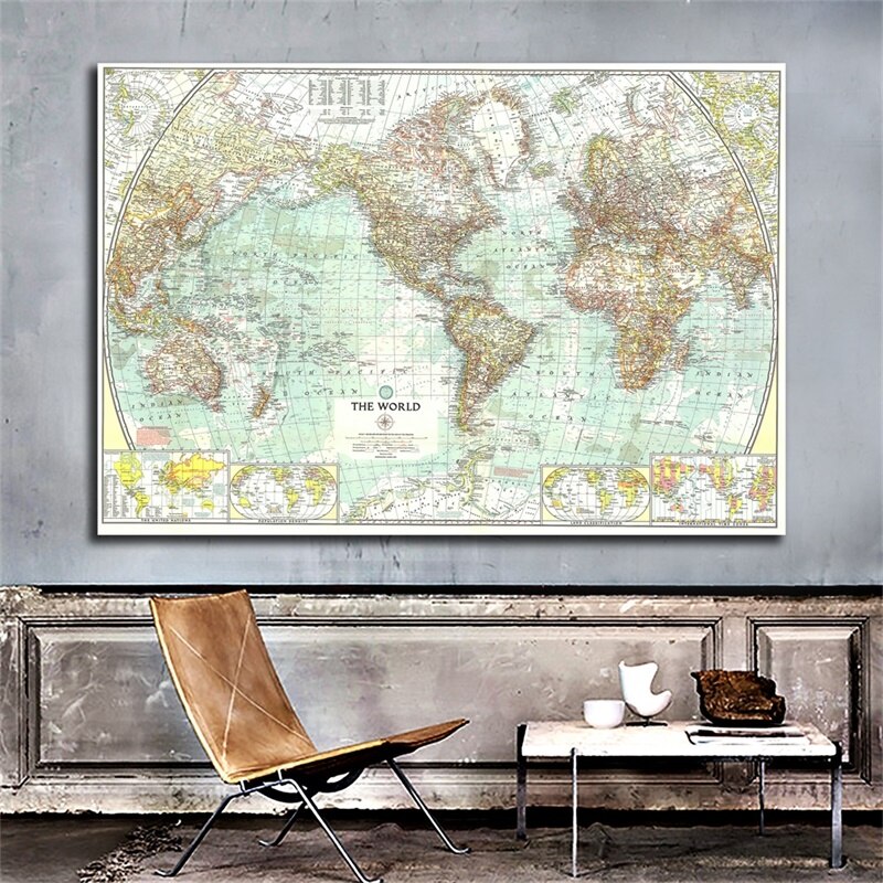 1957 World Map 225*150cm Art Paper Painting Home Decor Map of World Wall Posters and Print for Stationery School Office Supplies