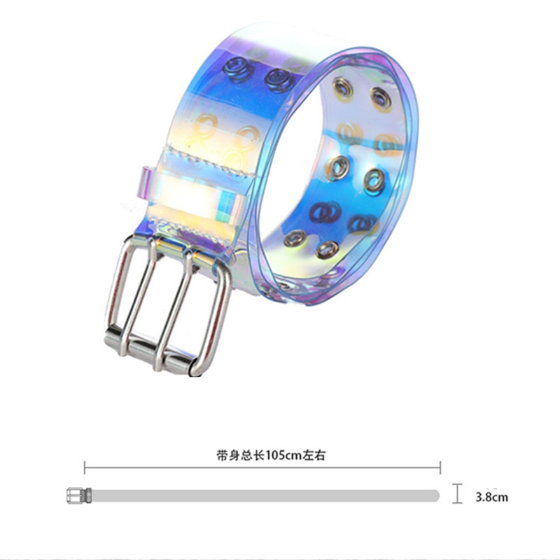 1 szt. Dwurzędowe pcv przezroczysty pas dla kobiet moda ze sprzączką biodro chmiel spodnie punkowe przezroczyste paski damskie dżinsy przelotka pas