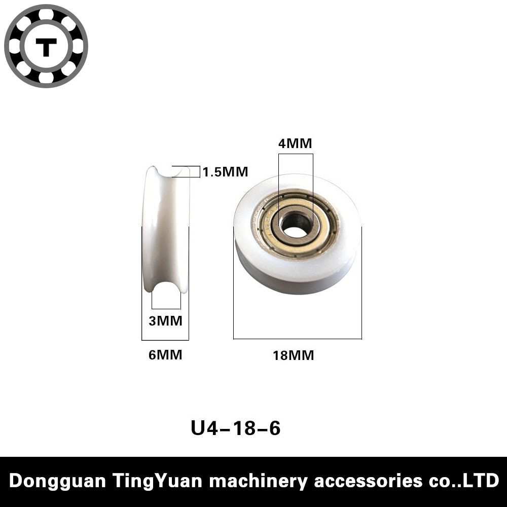 10 Stks/partij 624zz Lager Gecoat Pom Katrol U Groove 4*18*6 Deur Roller Wielen Outsourcing plastic Lagers