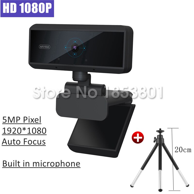 5MP Full Hd 1080P Webcam Usb Webcam Ingebouwde Microfoon Autofocus Webcams 6 Layer Galss lens Cam Voor Pc Computer: Add stand