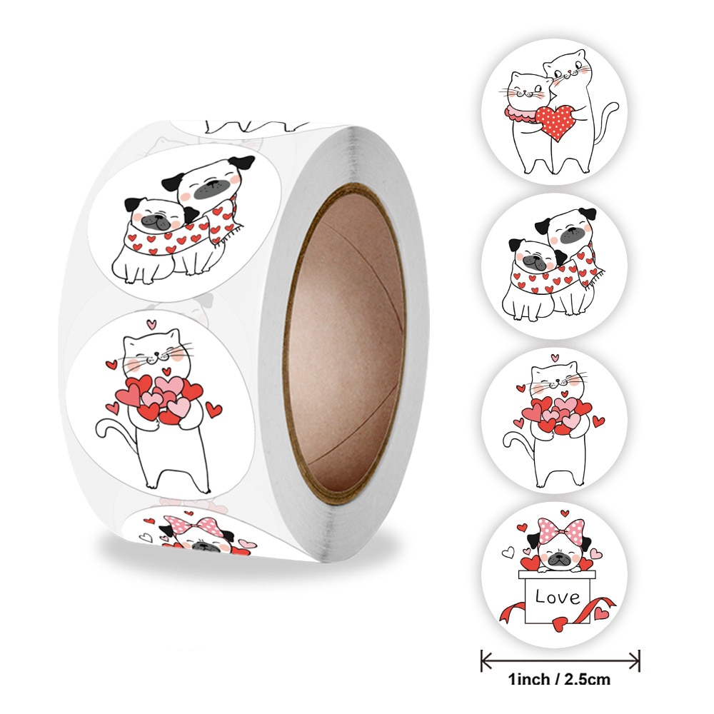Autocollants ronds de remerciement chat Kawaii, étiquettes adhésives d'animaux de dessin animé pour cartes de vœux, papeterie de décoration , 100 à 500 pièces