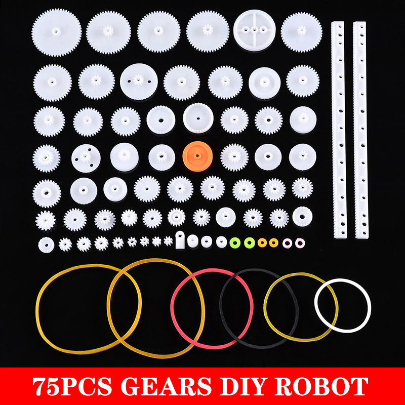 Caja de engranajes de plástico blanco mezclado, polea, correa de engranaje de gusano, Kit de herramientas de bricolaje para Robot, 75 unids/lote