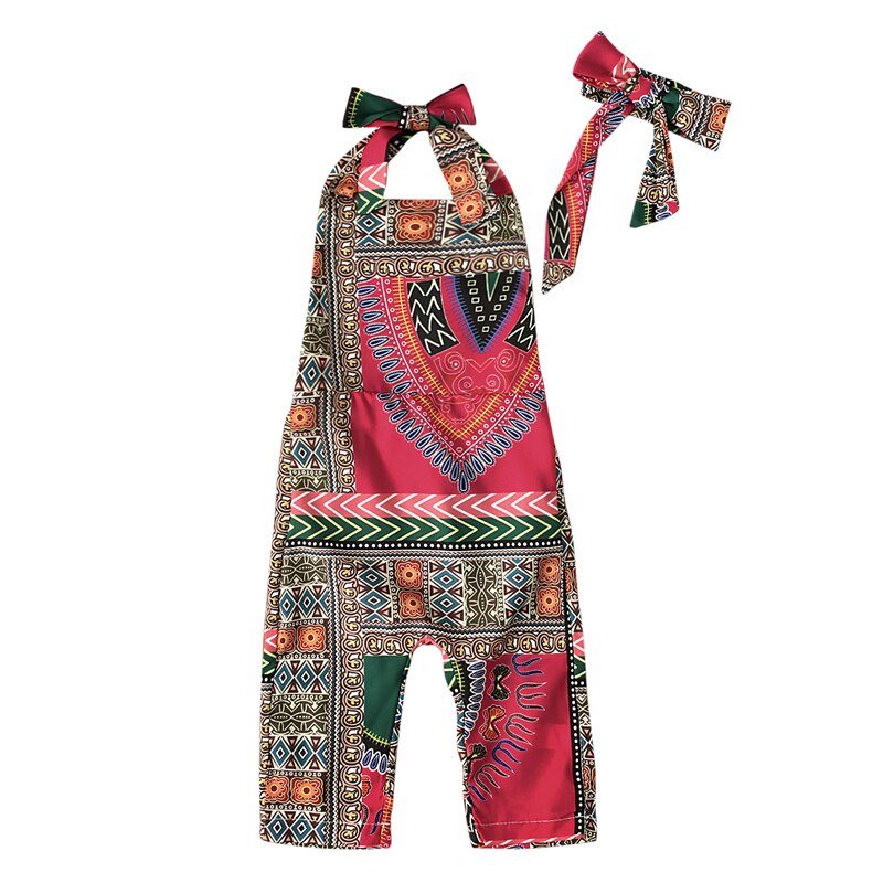 Toddler børn baby piger sommer tøj bomuld afslappet afrikansk print ærmeløs vest rem toppe romper pandebånd jumpsuit tøj