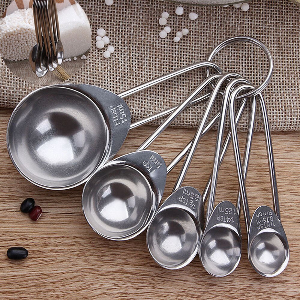 Cucharas de medición de la cocción de acero inoxidable, tazas de cocina, cucharas, utensilios, cuchara medidora, A-5 cuchara medidora, Meas de acero inoxidable