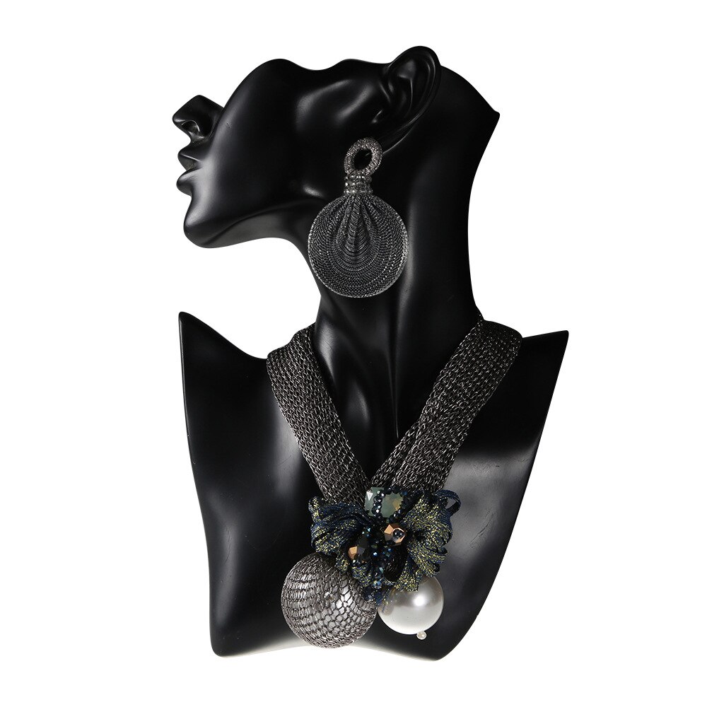 Meetvii Overdreven Grote Gesimuleerde Parel Bal Hanger Ketting Oorbellen Voor Vrouwen Gothic Gaas Touw Verklaring Sieraden Set