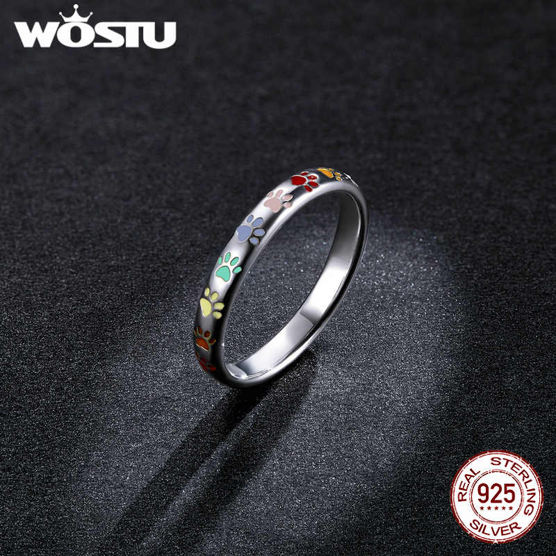 WOSTU 925 Sterling Silver Rings Demon Eye Rainbow Heart &amp; Paw Colorful Finger Rings For Women Female Fine Jewelry