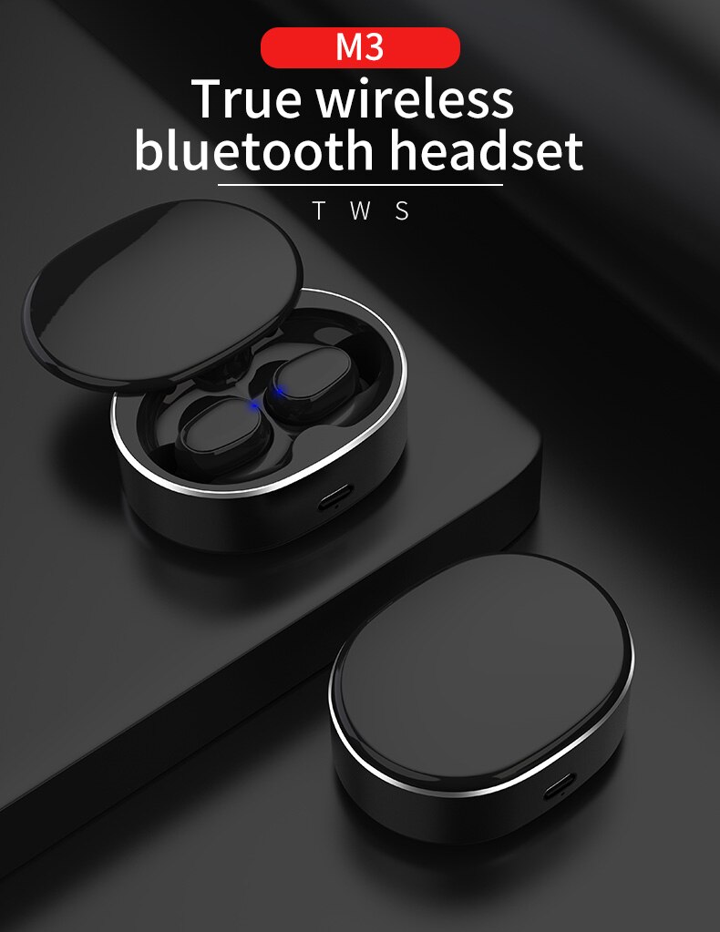 TWS kabellos Headset Bluetooth ohrhörer M3 Stereo HiFi Sport Wasserdichte Bluetooth Headset 5,0 Technologie mit Mikrofon Schwarz