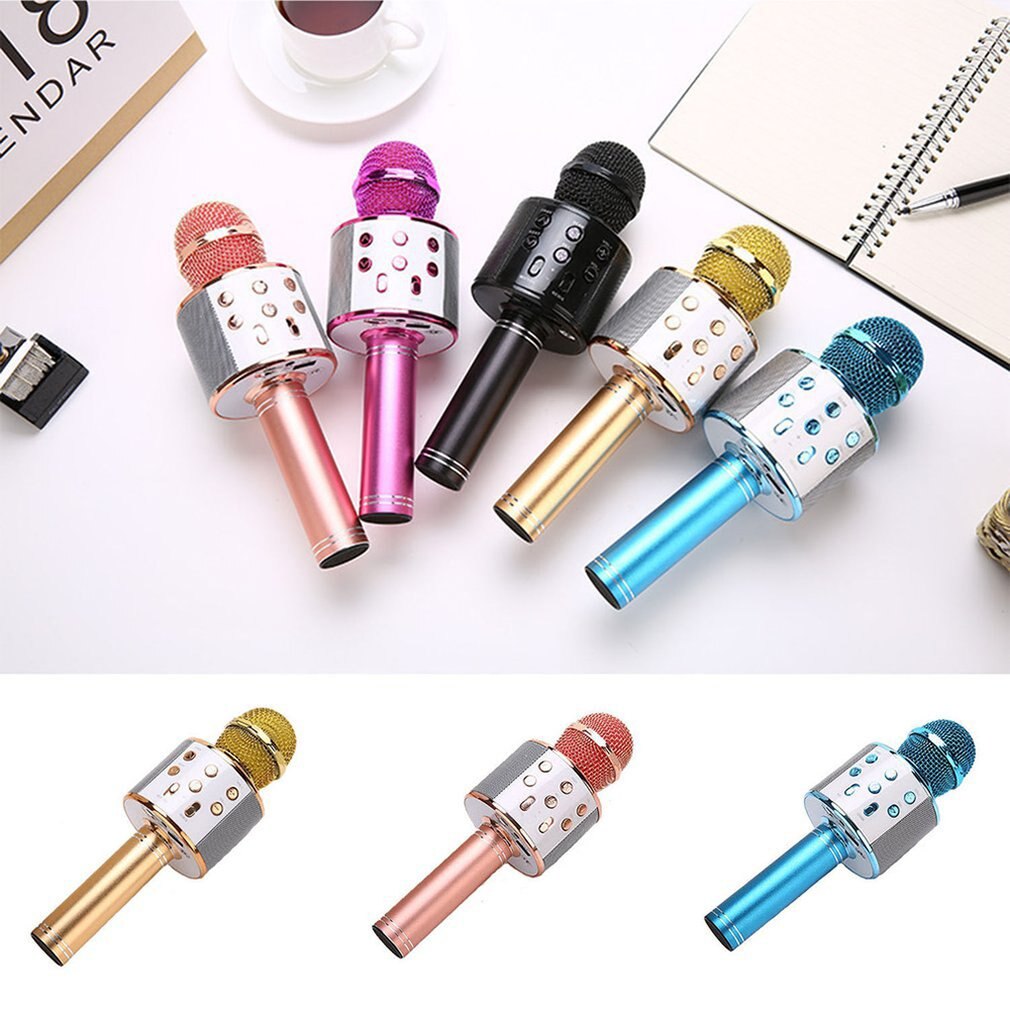 Wireless Karaoke Microphone Bluetooth Handheld Portable Speaker Home KTV Player with Dancing LED Lights Record Function for Kids