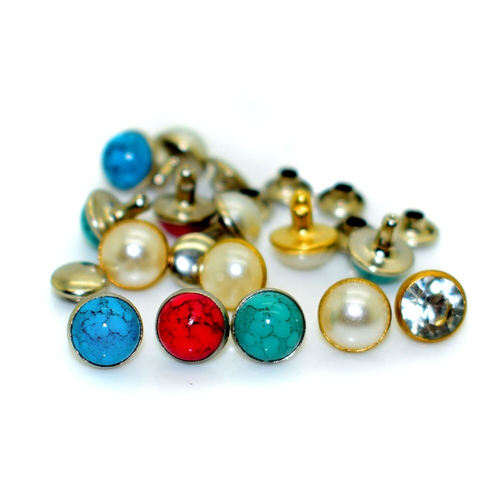 100 stk studs nitter hule nitter med rhinestone imiterede perler turkis til diy punk stil læder sko taske studs: Bland farve