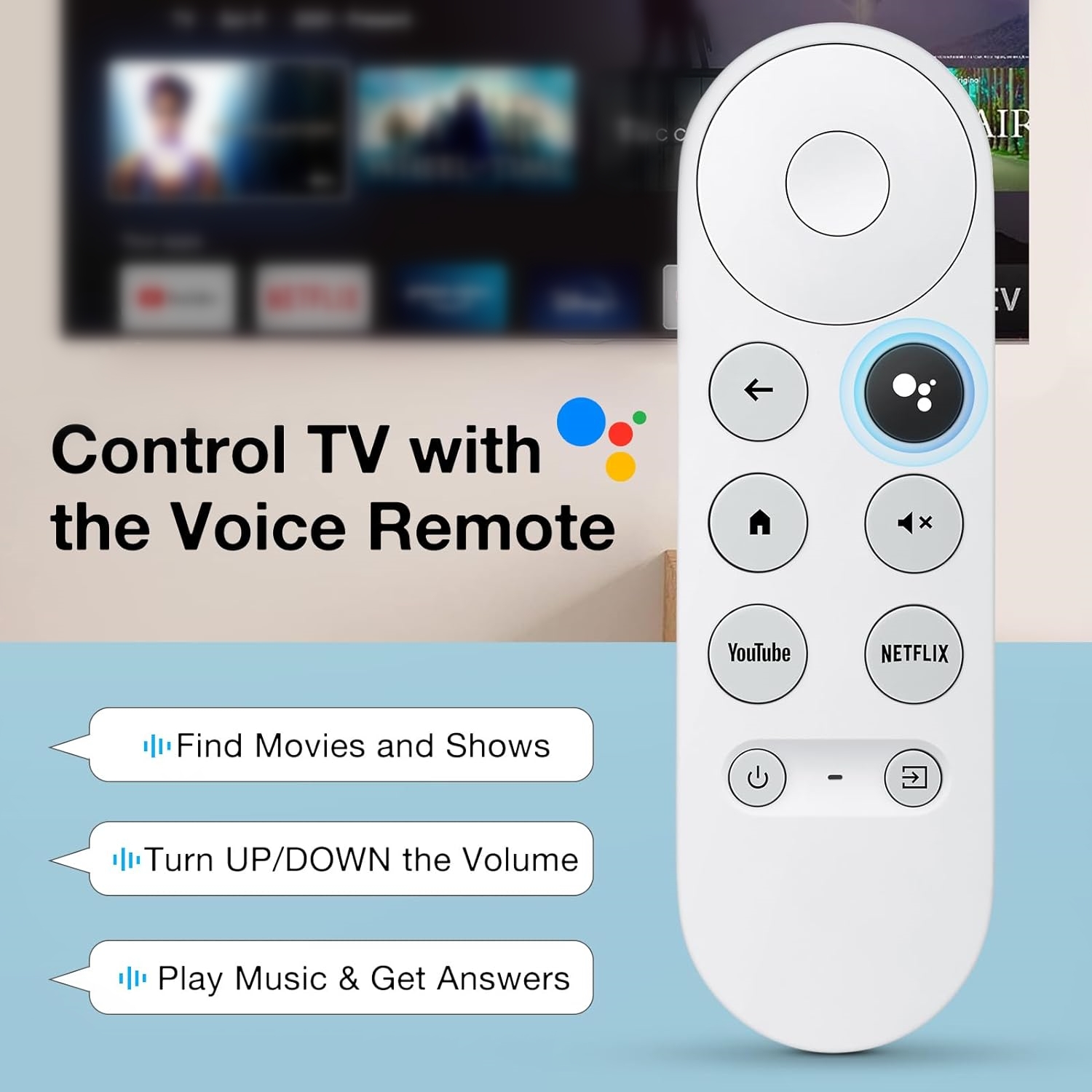 Télécommande vocale compatible avec Google Dnomecast 4k Snow G9N9N/GA01409-US/GA01919-US/GA01920-US/revenu 01923/revenu 02463/revenu 02464