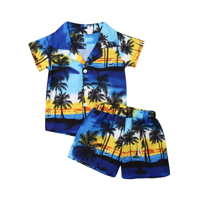 Conjunto de ropa de Estilo Hawaiano para niños y bebés, camisetas y pantalones cortos de manga corta con estampado de árbol de Coco para vacaciones, de 1 a 6 años, 2 uds.: 4 años
