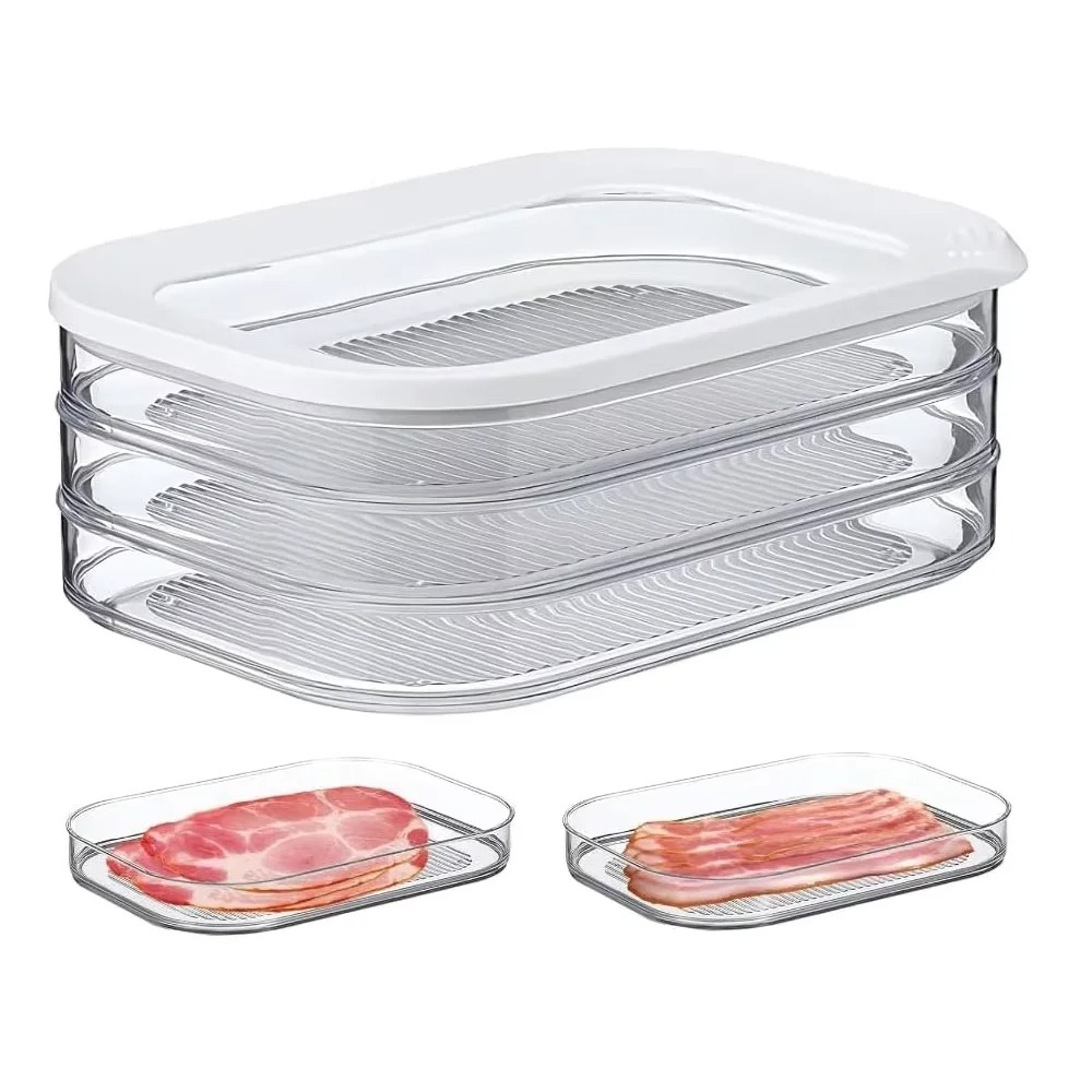 Fleischbehälter für den Kühlschrank, Speck, Mittagessen, Fleischbehälter für den Kühlschrank, Essenszubereitungsbehälter, stapelbare Aufbewahrungsboxen für Lebensmittel mit Deckel