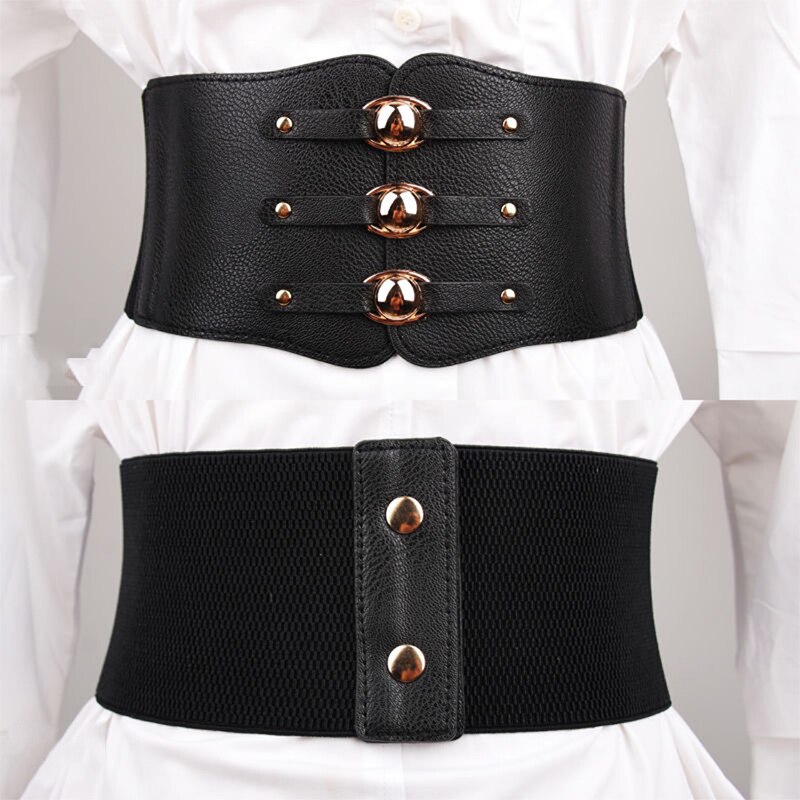 Ladies Super Wide Belt Vintage Women PU Leather Slimming Body Waistband High Waist Elastic Corset Belts For Dress