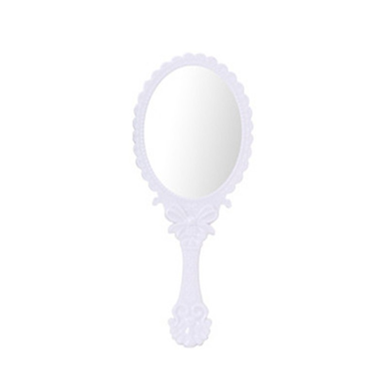 Sort hvid makeup spejl bærbare kosmetiske spejle skønhedsspejl håndholdt spejl med håndtag til kvinder skønhedskommode: Hvid lille