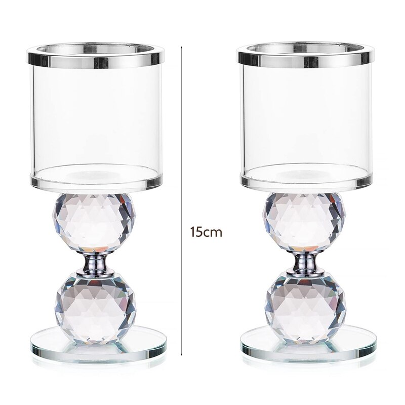 Crystal Glass Pillar Candle Holder Clear Glass Candle Holder with Glass Covers for Table Centerpiece Decoration