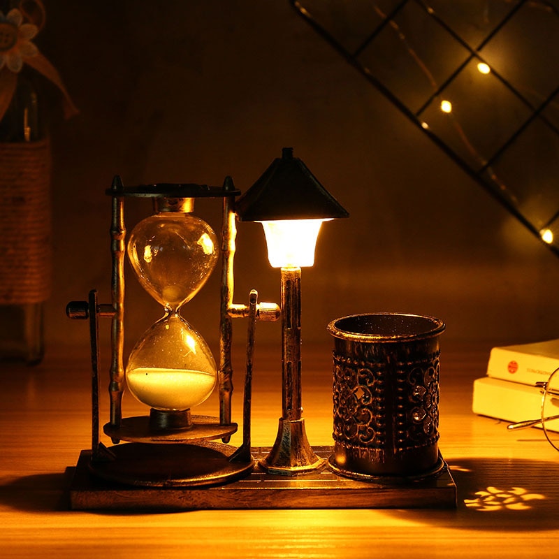 Retro timglas järn konst natt ljus bordslampa prydnad timer europeisk stil dekoration hantverk heminredning födelsedag