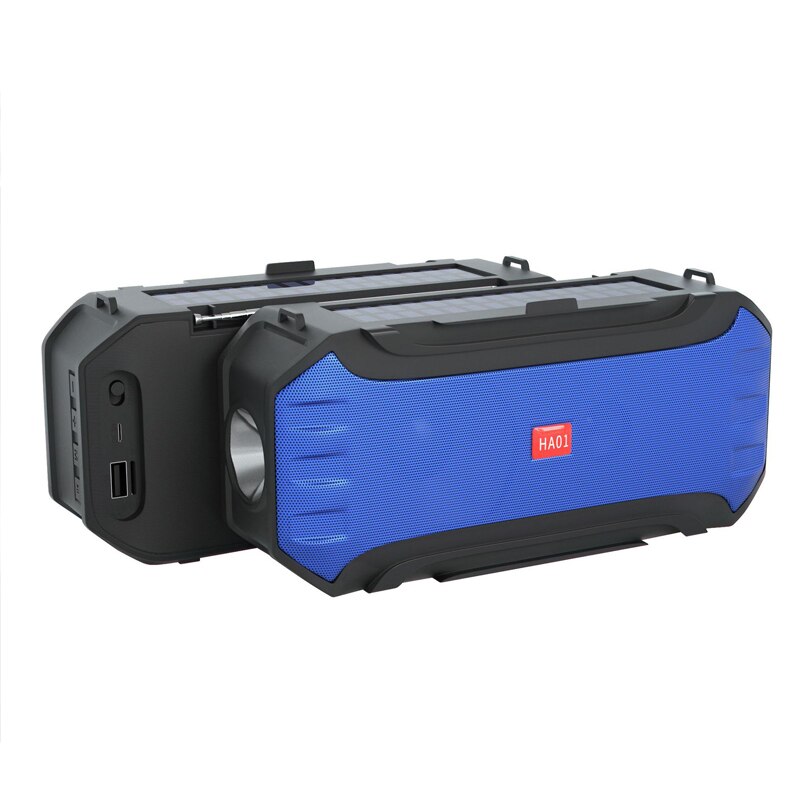 Draadloze Outdoor Speaker Draagbare Zonne-energie Opladen Bluetooth Speaker Stereo Music Box Ondersteuning Tf/Fm Radio/Usb/Aux met Zaklamp: Blauw