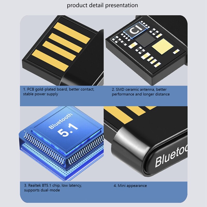 Bluetooth Adapter, Bluetooth 5.1 Transmitter, Driver-Free, Support Bluetooth 2.0/3.0/4.0/5.0 and Other Versions