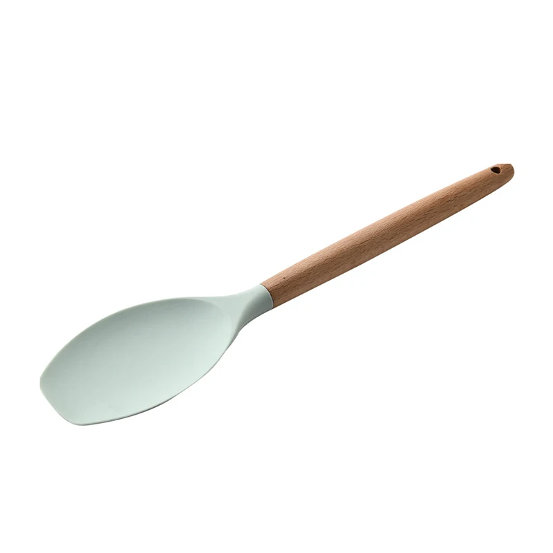 Silicone Kitchen Cooking Utensils Set with Wooden Handles Non-Stick Spatula and Shovel Kitchen Accessories: army green