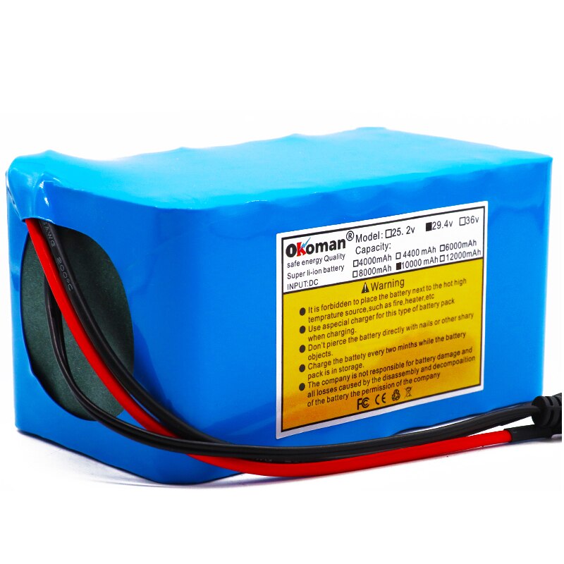 100% High capacity 24V 10Ah 18650 Battery li-ion battery pack 29.4v 10000mah Electric bicycle moped /Li-ion battery PACK BMS