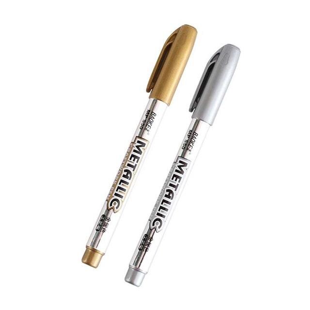 2pcs/lot DIY Metallic Waterproof Permanent Paint Marker Pens Gold And Silver For Drawing Students Supplies Marker Craftwork Pen: 1pc Gold 1pcs Silver