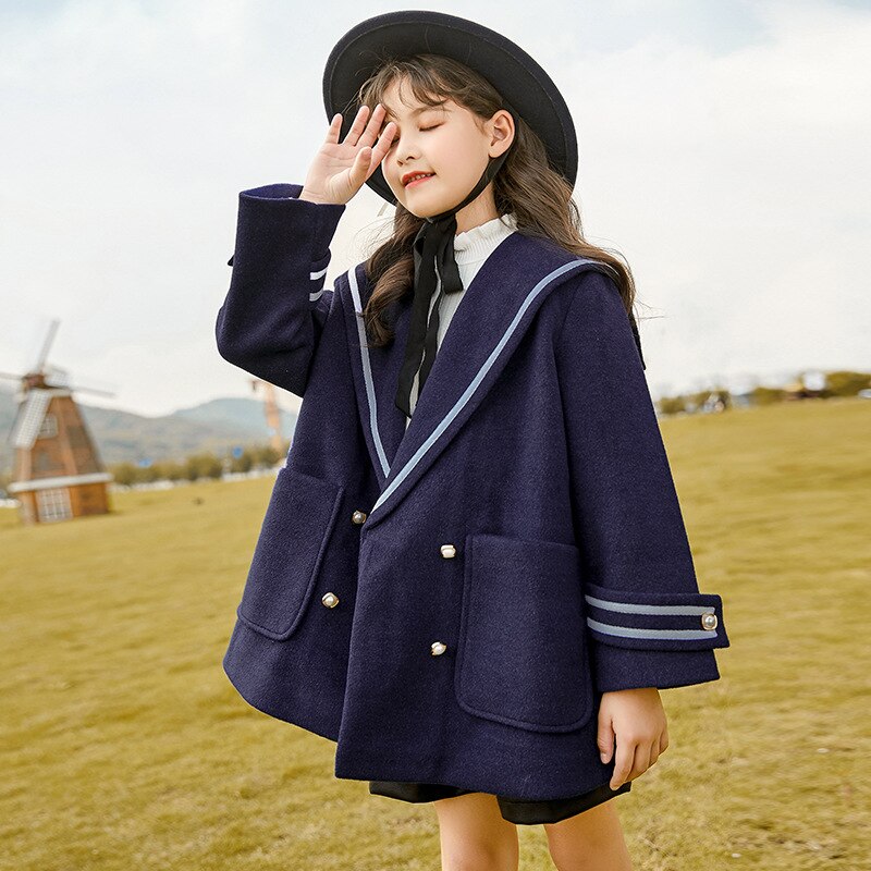 Tieners Meisjes Jas Winter Kinderen Outerwaer College Style Thicken Overjas Meisjes Wollen Jas Kinderkleding