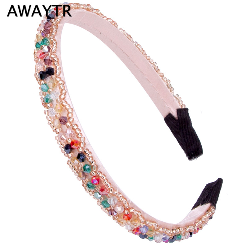 AWAYTR Trendy Kleurrijke Steentjes Elastische Haarband Haaraccessoires voor Vrouwen Party Vintag Crystal Hoofdband Tiara: as show