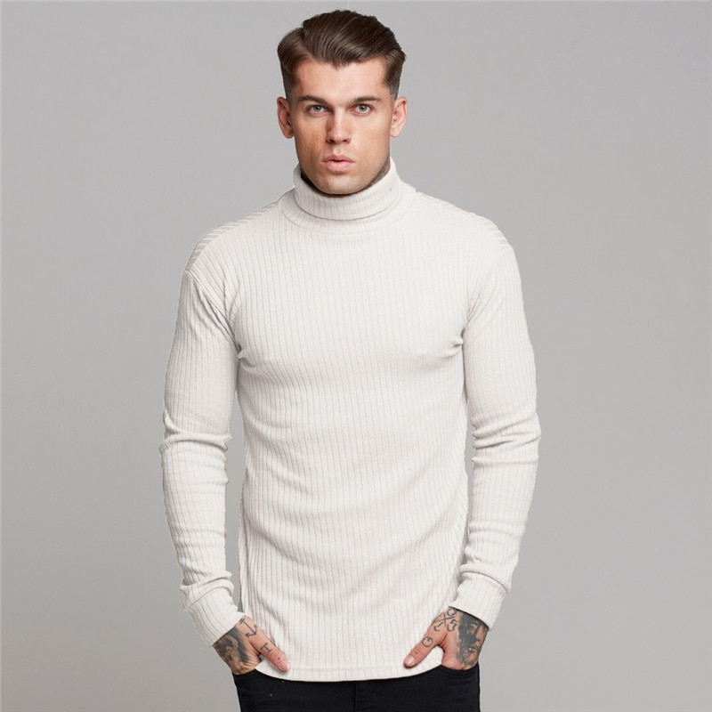 Hvit casual turtleneck genser herre gensere høst vinter tynn genser solid slim fit strikk langermet strikk: Hvit / Xl