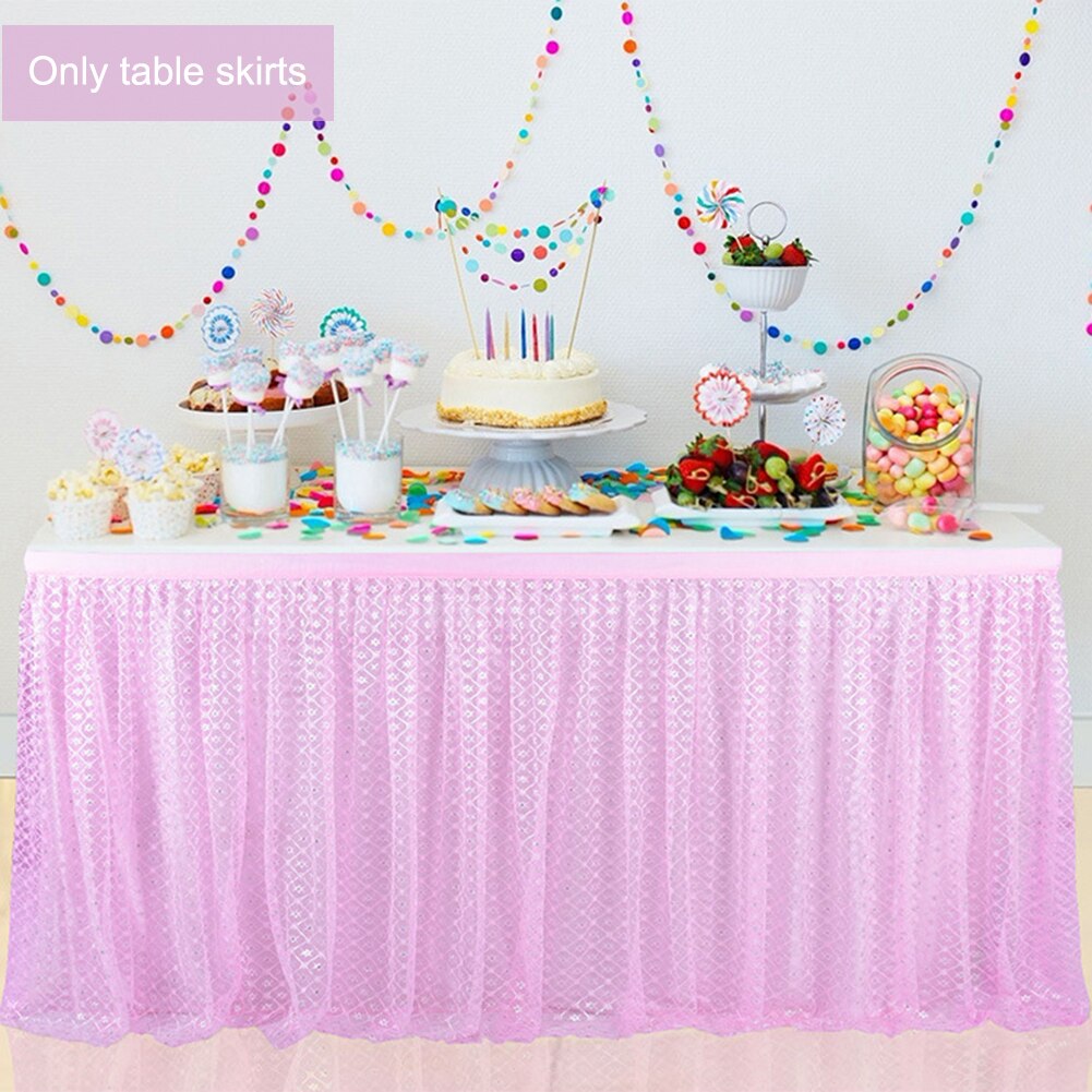 6ft/9ft Table skirts white ice silk wedding table skirt table cloth decoration hotel banquet event hotel home table skirting: 2.75 / Pink