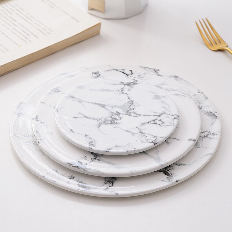 Assiette plate ronde en céramique, mariage marbre nordique, accessoires de raquette, assiette à sushi, petit déjeuner planche à découper p nourriture occidentale