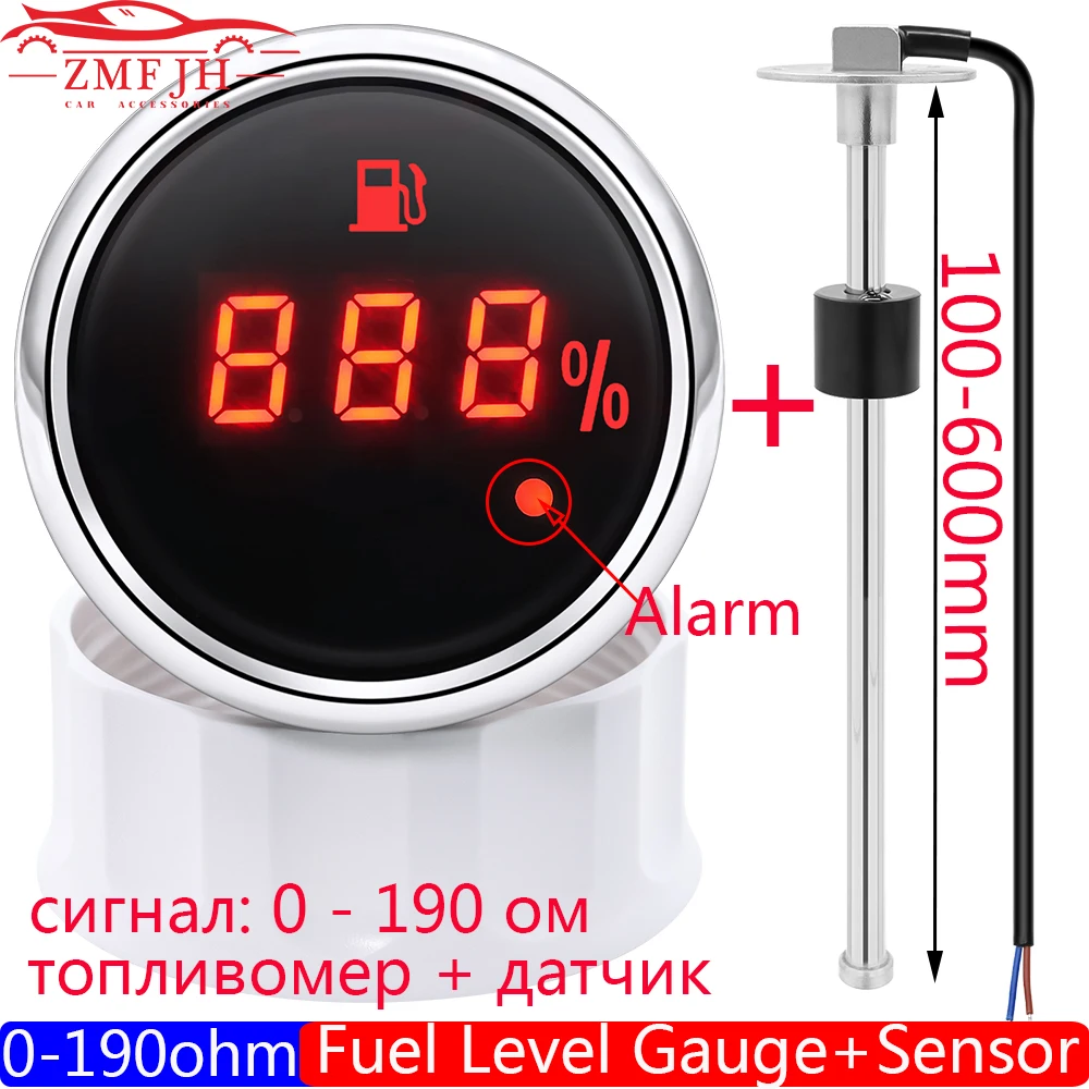 Auto Digital 52mm Fuel Level Gauge With Alarm Light 0-190 Ohm Oil Tank Indicator Meter Marine Fuel Level Sensor 100-600mm custom