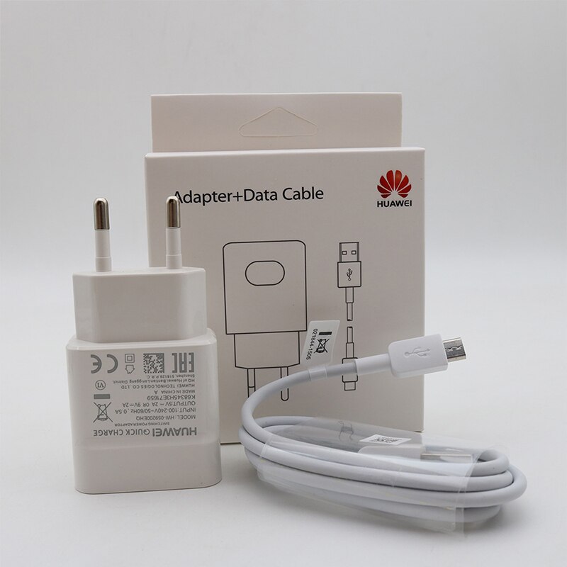 Huawei 9v2a carregador qc 2.0, adaptador de carga rápida usb micro cabo para nova3 3i 4 honor 9 8x p7 p8 p9 p10 p20 lite mate 7 8: EU charger x cable