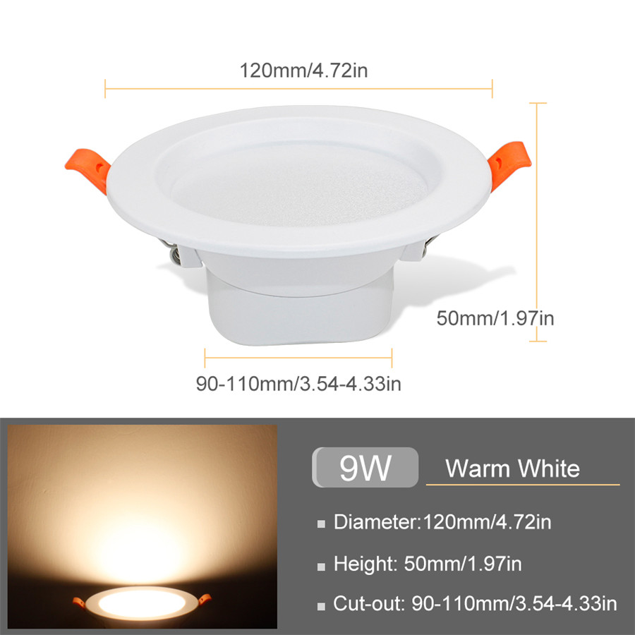 LED Downlight 3w 5w 9w 12w 20w Round Recessed Lamp spot led bulb AC 220V 230V downlight Indoor LED Spot Lighting Kitchen: 9W Warm White